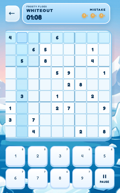Real Frosty Floes: Sudoku gameplay screenshot without an ad banner